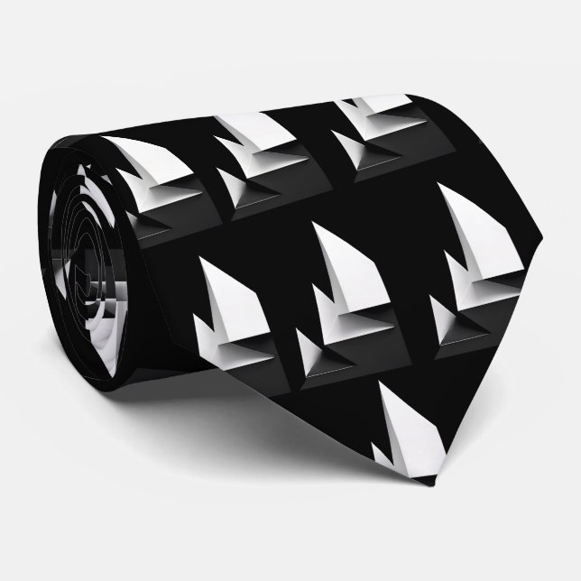 Minimalist Black & White Geometric Mountain Peak  Neck Tie (Rolled)