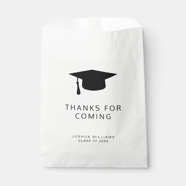 Minimalist Black White Graduation Cap Thank You Favor Bag (Front)