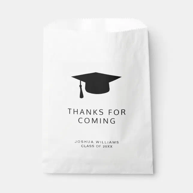 Minimalist Black White Graduation Cap Thank You Favor Bag | Zazzle