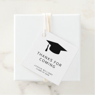 Minimalist Black White Graduation Cap Thank You Favor Tags