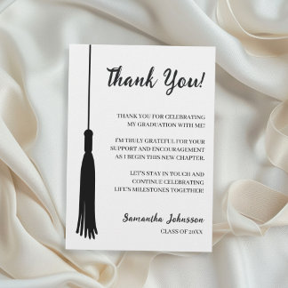 Minimalist Black & White Graduation Tassel 2026 Thank You Card