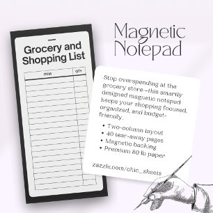 Minimalist Black & White Grocery Shopping List Magnetic Notepad