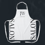 Minimalist Black & White Hair Salon Name Monogram Apron<br><div class="desc">Create branded aprons for your beauty salon with this modern black and white hair stylist apron. This fully customizable beautician apron design features stylish serif fonts, space for your monogram, initials or logo as well as space for your employee name. The sides of the apron showcase large type that reads...</div>