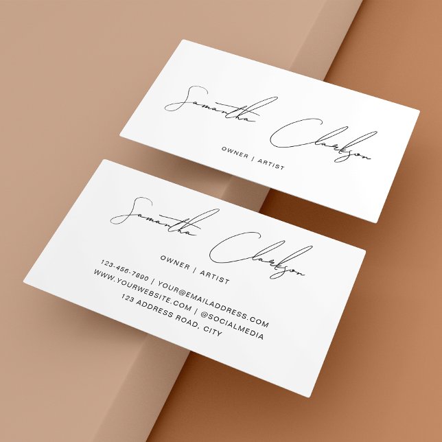 Minimalist Black & White Handwritten Script Business Card (Creator Uploaded)