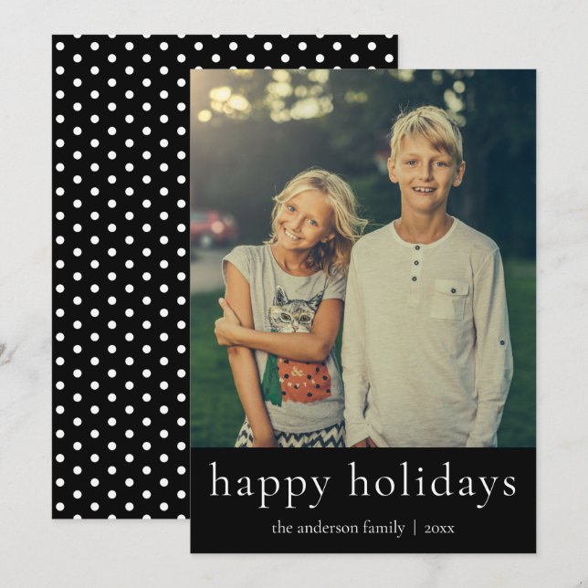 Minimalist Black & White Happy Holidays Cool Holiday Card (Front/Back)