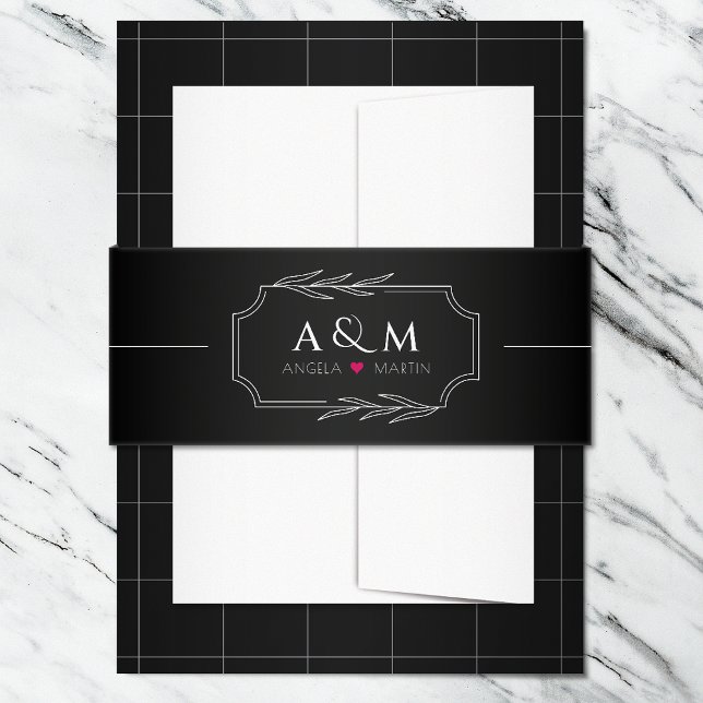 Minimalist Black White Heart Invitation Belly Band (Creator Uploaded)