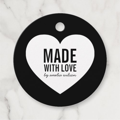 Minimalist Black  White Heart Made with Love Tags