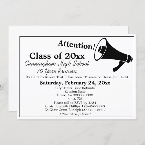 Minimalist Black White High School Class Reunion Invitation