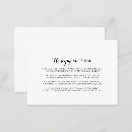 Minimalist Black White Honeymoon Wish  Enclosure Card