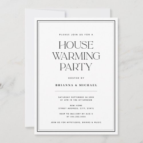 Minimalist Black  White Housewarming Party Invitation