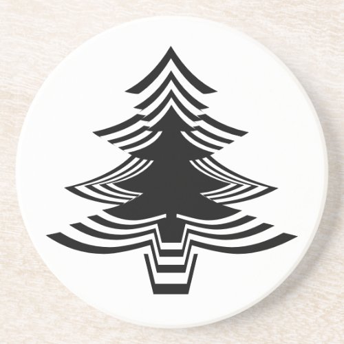 Minimalist Black  White Iconic Christmas Tree Coaster