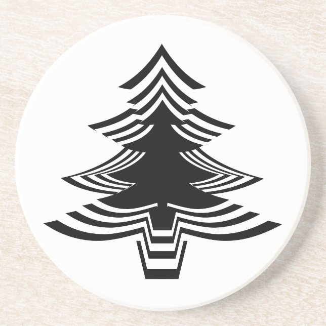 Minimalist Black & White Iconic Christmas Tree Coaster (Front)