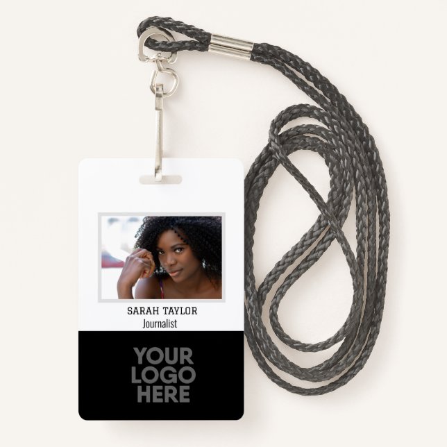 Minimalist Black White ID Card Company Employee Badge (Front with Lanyard)