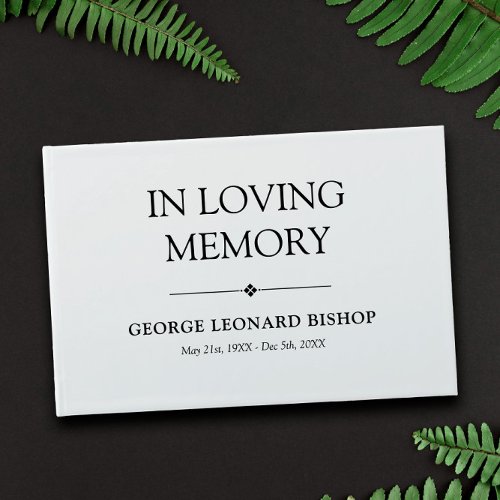 Minimalist Black  White In Loving Memory Guest Book