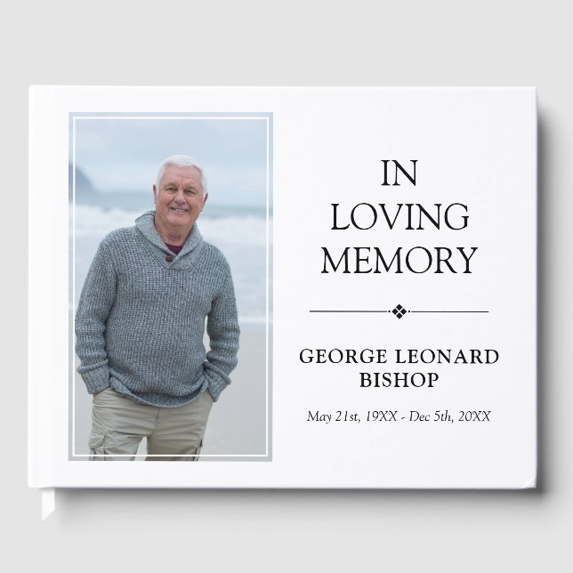 Minimalist Black & White In Loving Memory Photo Guest Book (Front)