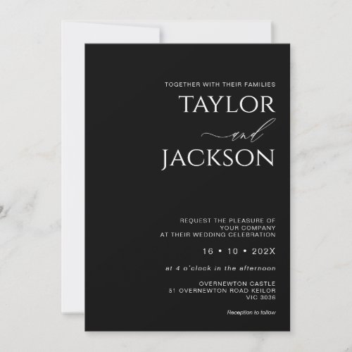 Minimalist Black White Italic Calligraphy Wedding Invitation