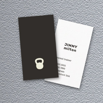 Minimalist Black White Kettlebell Personal Trainer Business Card by pro_business_card at Zazzle