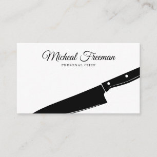 Minimalist Black & White Knife Personal Chef Business Card