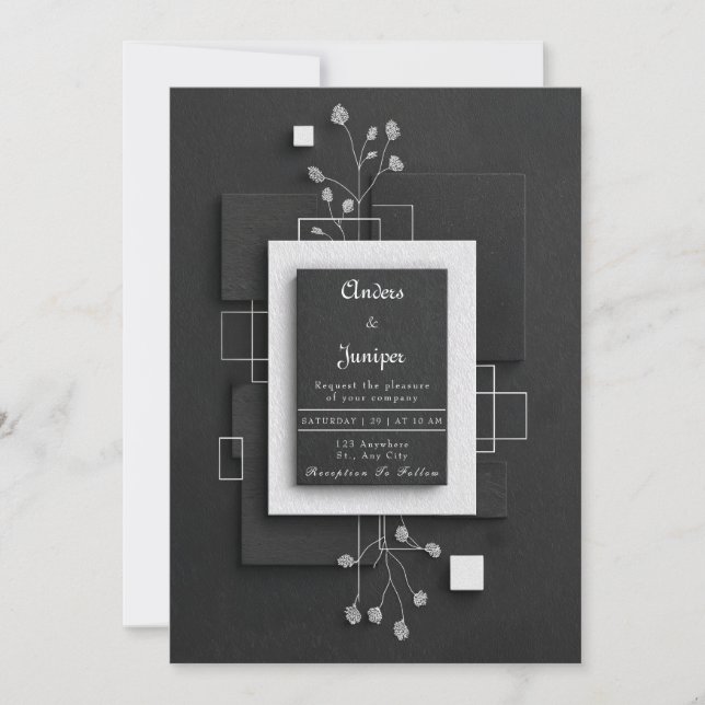 Minimalist Black White Layered Texture Square Invitation (Front)