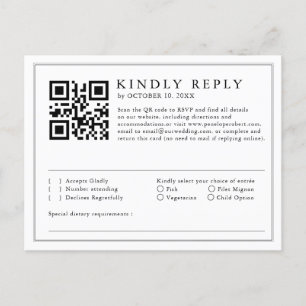 Minimalist Black & White Leaf Modern QR Code RSVP Postcard
