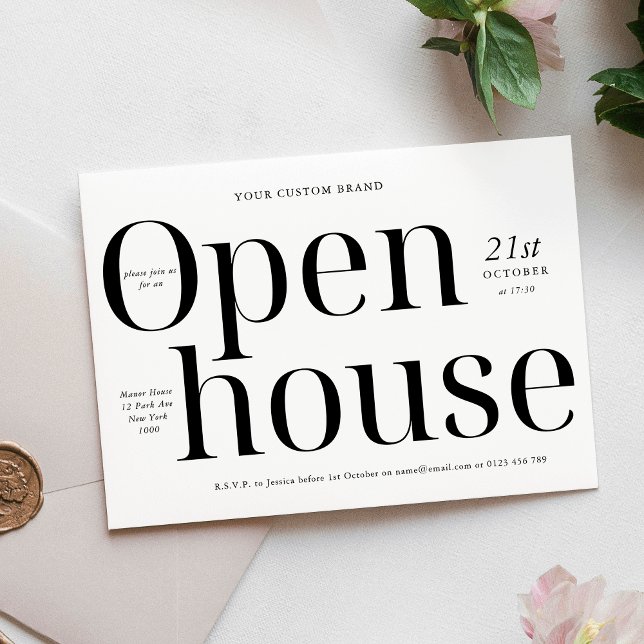Minimalist Black & White Logo Business Open House Invitation (Minimalist modern business open house invitation )