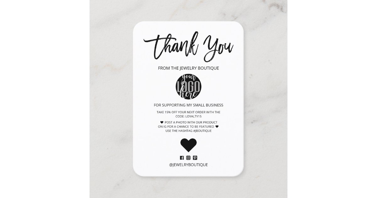 Minimalist Black White Logo Customer Thank You Business Card | Zazzle