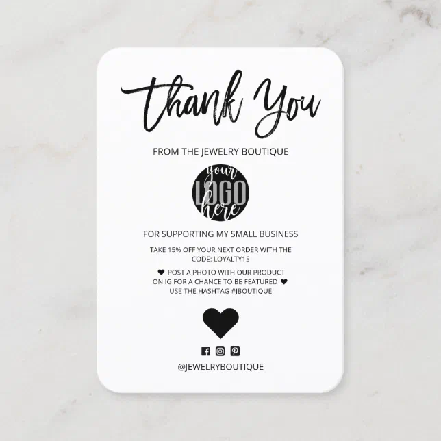 Minimalist Black White Logo Customer Thank You Business Card | Zazzle