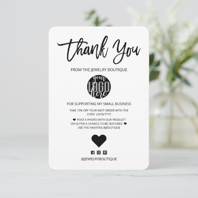 Minimalist Black White Logo Customer Thank You Card (Standing Front)