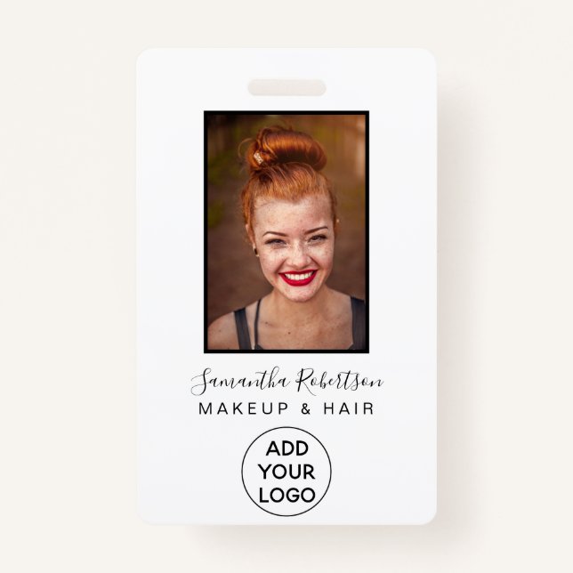 Minimalist black white logo employee photo pass badge (Front)
