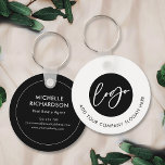 Minimalist Black & White Logo Real Estate Business Keychain<br><div class="desc">Promote your business with this custom keychain design in minimalist black and white. Featuring space for your business logo and slogan on the front with your name, job title, contact details and website on the back. This modern keyring design makes for a stylish corporate gift - perfect for real estate...</div>