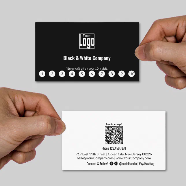 Minimalist Black & White Logo Social Media QR Code Loyalty Card | Zazzle