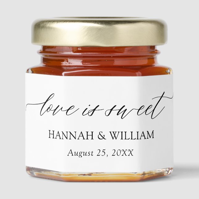 Minimalist Black & White Love is sweet Wedding Honey Jar Favors (Front)