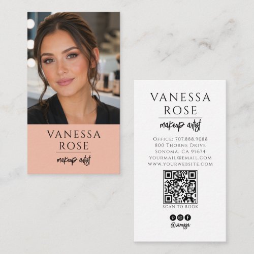 Minimalist Black White Makeup Artist QR Code Business Card