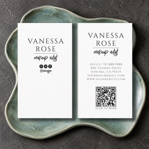 Minimalist Black White Makeup Artist QR Code Business Card