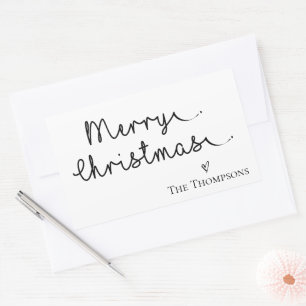 Minimalist Black & White Merry Christmas Rectangular Sticker