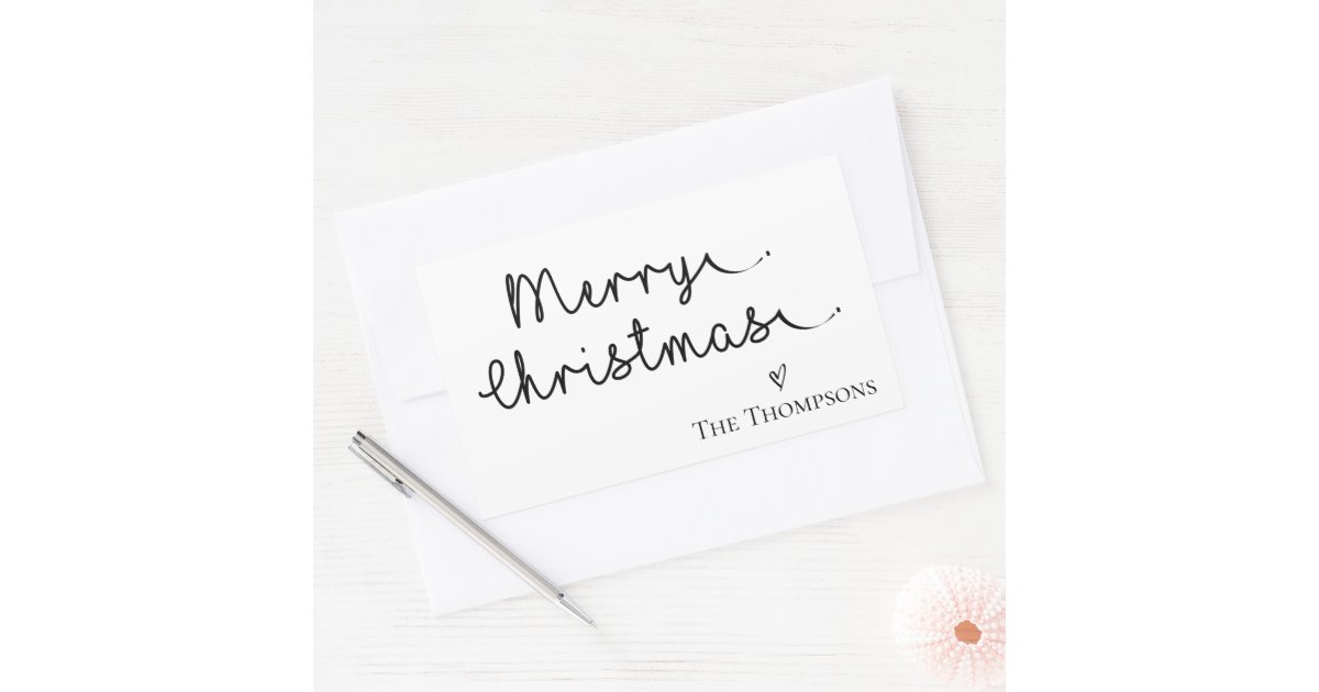 Minimalist Black & White Merry Christmas Rectangular Sticker | Zazzle