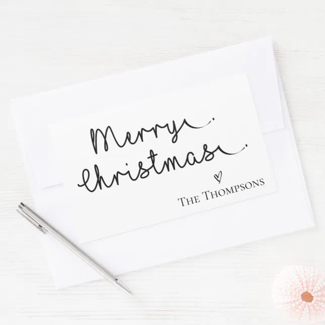 Minimalist Black & White Merry Christmas Rectangular Sticker | Zazzle