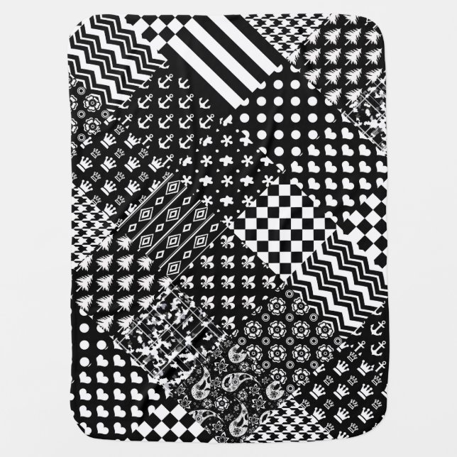 Minimalist Black White Mixed Pattern Style  Baby Blanket (Front)