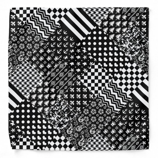 Minimalist Black White Mixed Pattern Style  Bandana (Front)