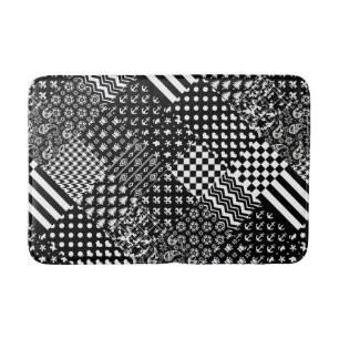 Minimalist Black White Mixed Pattern Style  Bath Mat