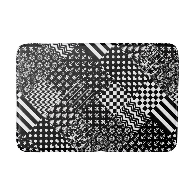 Minimalist Black White Mixed Pattern Style  Bath Mat (Front)