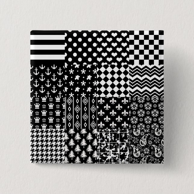 Minimalist Black White Mixed Pattern Style  Button (Front)