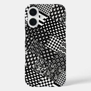 Minimalist Black White Mixed Pattern Style  iPhone 16 Case