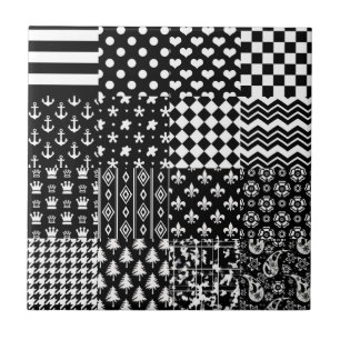 Minimalist Black White Mixed Pattern Style Ceramic Tile
