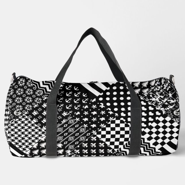 Minimalist Black White Mixed Pattern Style  Duffle Bag (Front)