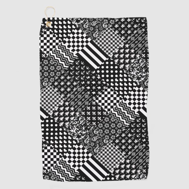 Minimalist Black White Mixed Pattern Style  Golf Towel (Front)