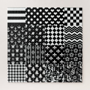 Minimalist Black White Mixed Pattern Style Jigsaw Puzzle