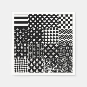 Minimalist Black White Mixed Pattern Style Napkins