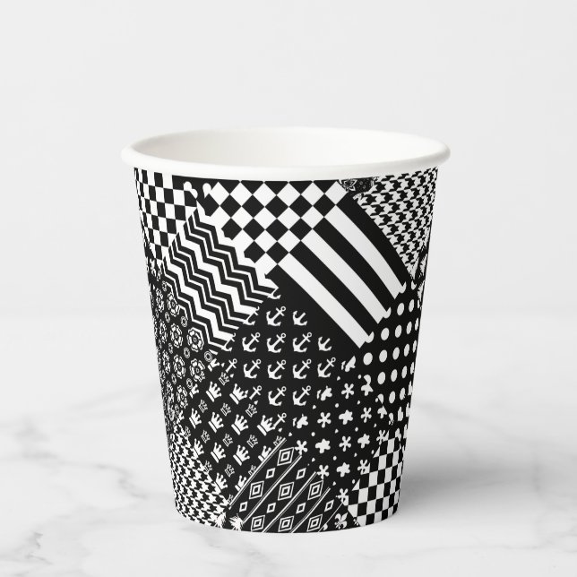 Minimalist Black White Mixed Pattern Style  Paper Cups (Front)