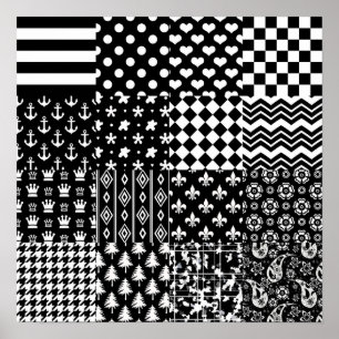 Minimalist Black White Mixed Pattern Style Poster